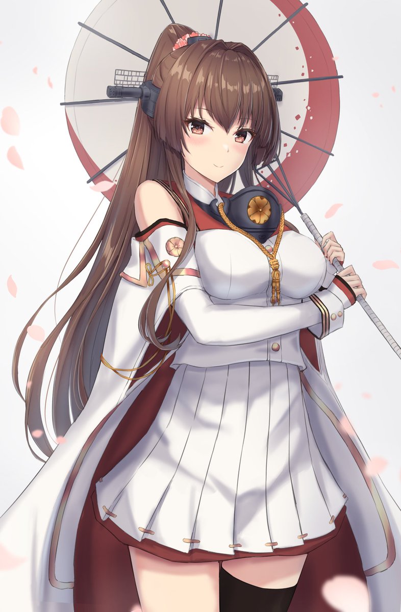 yamato (kancolle) 1girl solo long hair brown hair oil-paper umbrella skirt umbrella  illustration images