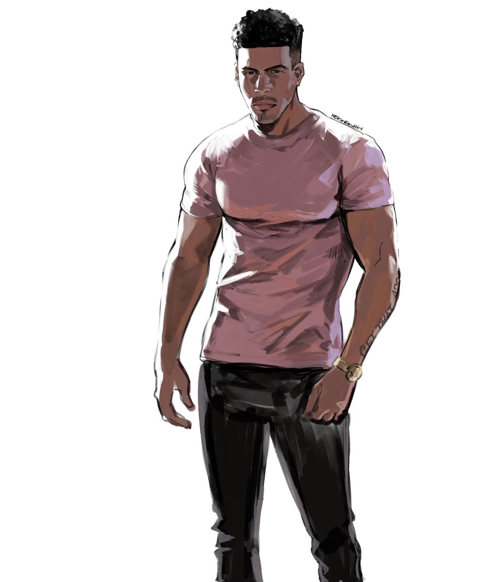1boy male focus solo dark skin dark-skinned male shirt watch  illustration images