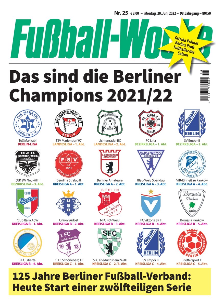 Die Fußball-Woche ist wie gewohnt morgen mit interessanten Themen bei Ihrem Zeitungshändler erhältlich