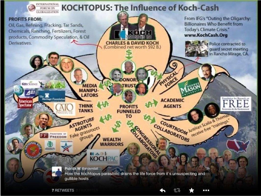 xPuritanPerry's tweet image. "The staunch Republican was chairman of the Committee on Environment and Public Works which had received funding from Koch Industries through their political funds and had supported the Tea Party in the House of Representatives." #KochNetwork #OutOfControlGreed #oocg