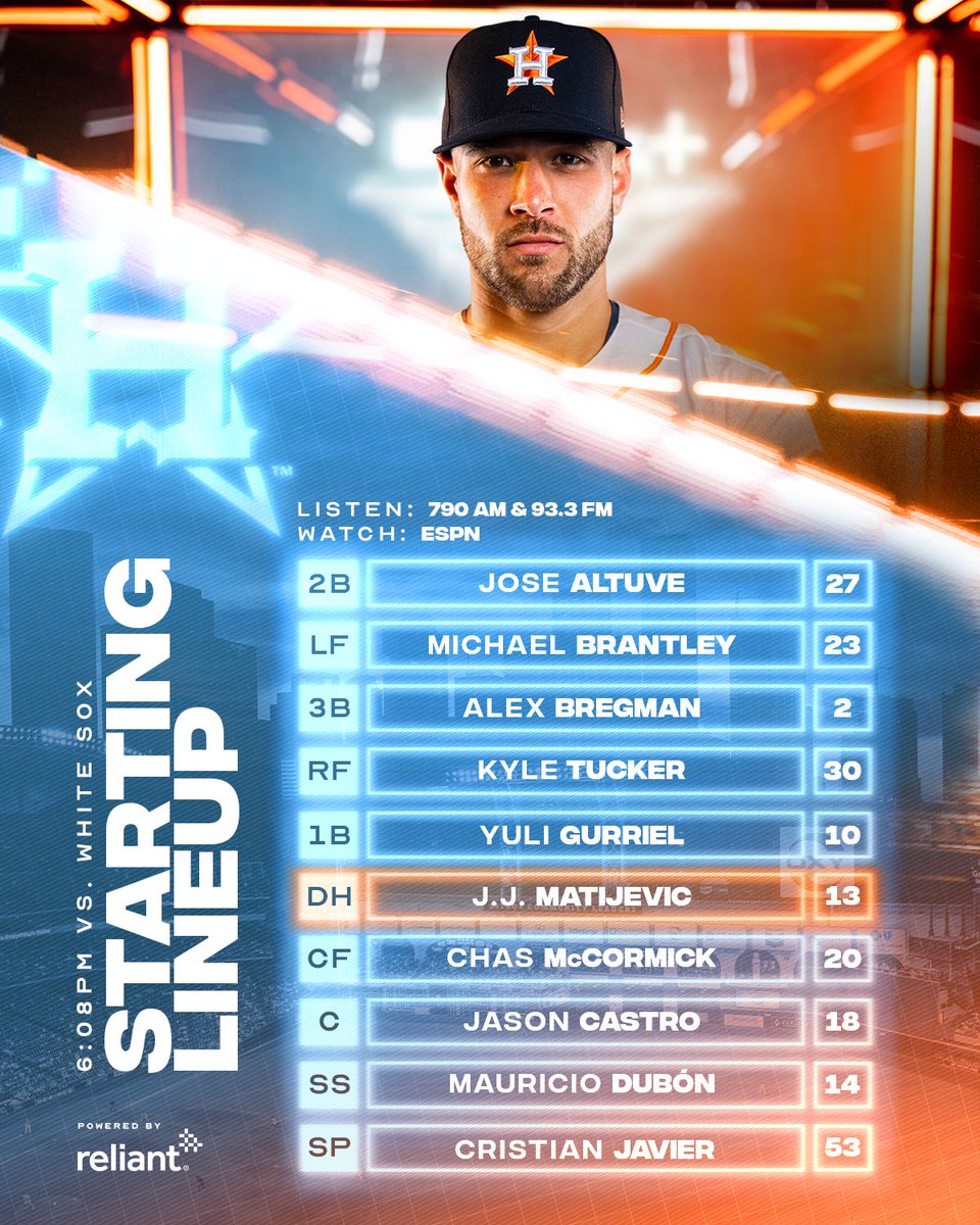 astros's tweet photo. Father's Day lineup.

🕕: 6:08 PM
🏟: Closed
📺: @ESPN
📻: @SportsTalk790 | Spanish: 93.3 FM
🗳: https://t.co/R7pz5dUKDV

#LevelUp x @reliantenergy https://t.co/7NPKdqg18K
