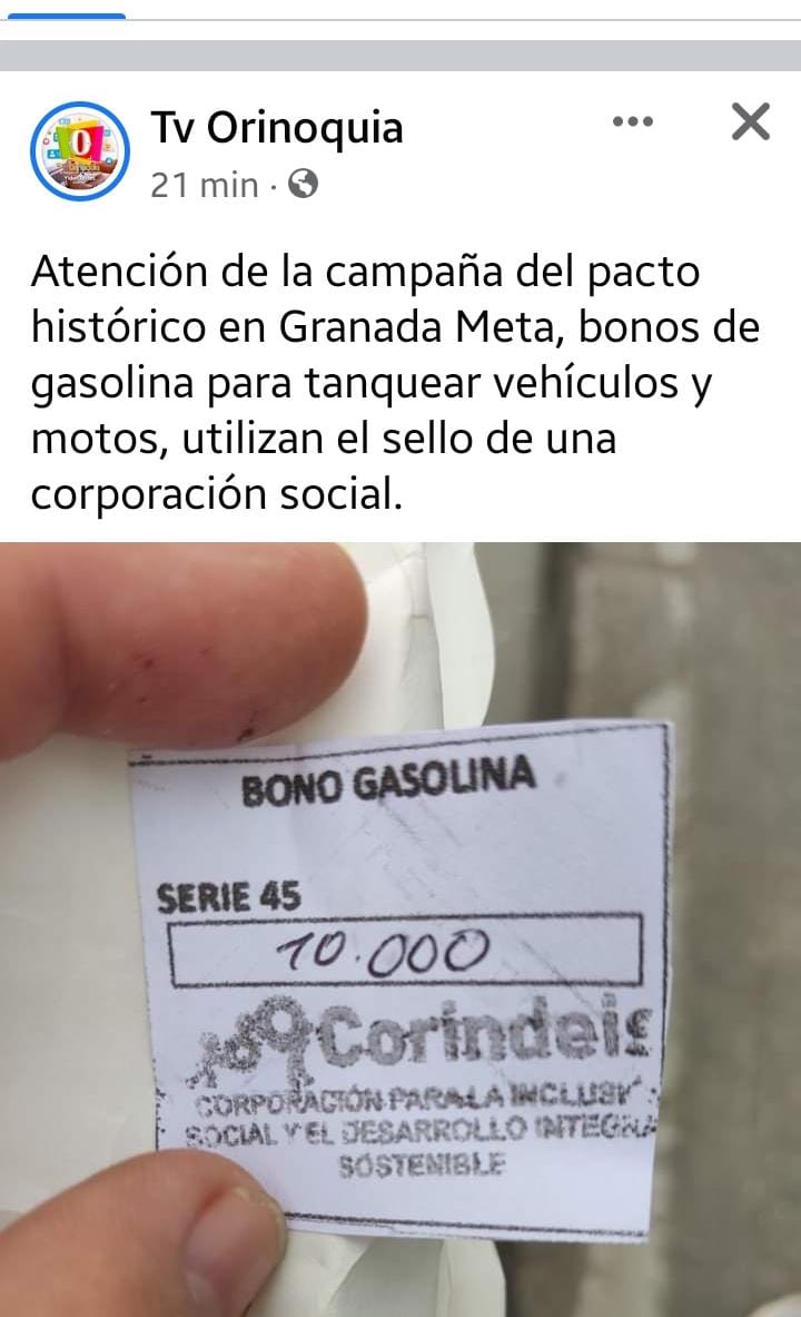 zuletista71's tweet photo. La campaña de Gustavo Petro en Granada Meta está regalando bonos de gasolina para que voten por Petro @FiscaliaCol @PGN_COL @CNE_COLOMBIA https://t.co/Fmo3P6wrKe