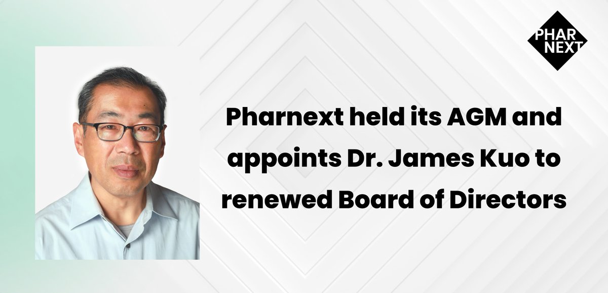 Pharnext's tweet photo. #Pharnext annonces Shareholders approved key resolutions at its Annual General Meeting and appoints Dr. James Kuo to renewed the Board of Directors

Read Press release on our website: https://t.co/PalzDm8mIt https://t.co/VSgttOtuVS