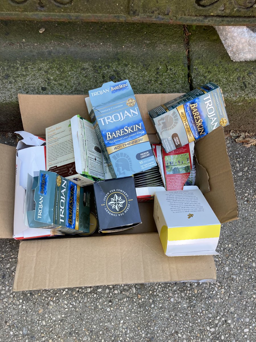 willystaley's tweet photo. Someone’s getting rid of a bunch of condoms and tea on 10th and PPW https://t.co/yKpLCZoNZk