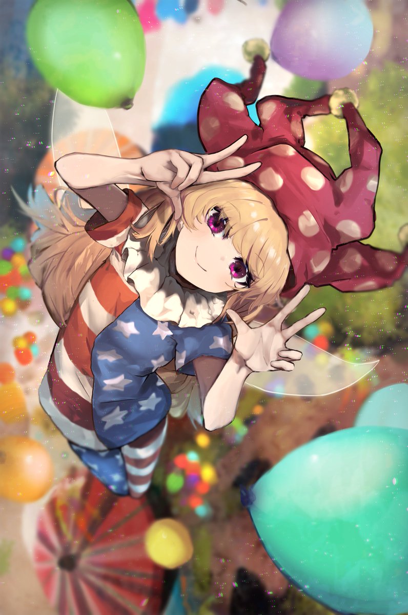 clownpiece 1girl solo blonde hair jester cap hat fairy wings long hair  illustration images