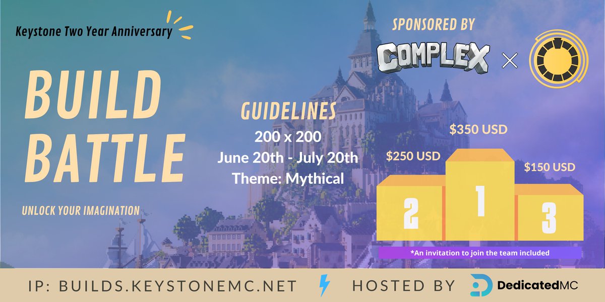 keystone_builds's tweet image. Theme for our 2nd Build Battle: Mythical! 🦄

Support at: discord.gg/KeystoneBuilds ❤️‍🔥

Besides the judges we had already mentioned, we also have @3exu_ + @MCBuildShowcase! Who else would you like to see in the jury? Tag them below! 🐉

Get ready - starts tomorrow at our server! ⛏️
