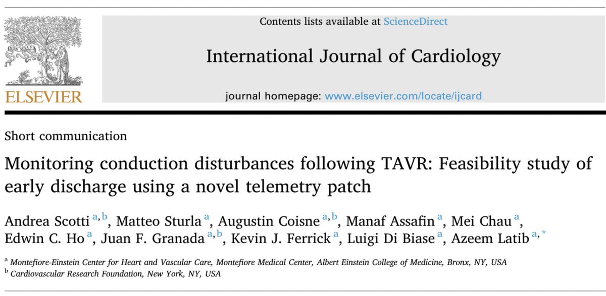 Andrea Scotti (@andreascotti21) on Twitter photo Our <a href="/MonteHeart/">Montefiore Heart</a> experience w/ 30day cardiac monitoring after #TAVR
π Early discharge: 2 (IQR 1-3)
π 11% post-disc PPI (high risk pts)
π Safe - no missed events
π Timely - before symptoms
π authors.elsevier.com/c/1fEUcc5r~XBef
<a href="/azeemlatib/">Azeem Latib</a> <a href="/LuigiDiBiaseMD/">Luigi Di Biase</a> <a href="/jgranadacrf/">Juan F. Granada</a> <a href="/AugustinCoisne/">Augustin Coisne</a> Our <a href="/MonteHeart/">Montefiore Heart</a> experience w/ 30day cardiac monitoring after #TAVR
π Early discharge: 2 (IQR 1-3)
π 11% post-disc PPI (high risk pts)
π Safe - no missed events
π Timely - before symptoms
π authors.elsevier.com/c/1fEUcc5r~XBef
<a href="/azeemlatib/">Azeem Latib</a> <a href="/LuigiDiBiaseMD/">Luigi Di Biase</a> <a href="/jgranadacrf/">Juan F. Granada</a> <a href="/AugustinCoisne/">Augustin Coisne</a>
