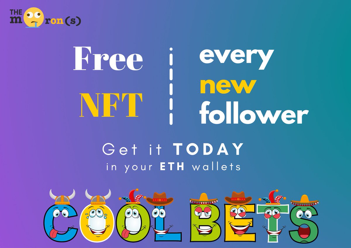 DONE WITH 150X Giveaways
‼️Why MISS THE OPPORTUNITY‼️
#NFTGiveaway   

FREE 1 NFT ➡️ EVERY NEW FOLLOWER
🎁 GET IT #today   

1⃣ Follow <a href="/WeTheMorons/">Cool Bets NFT | WeTheMorons</a> 
2⃣ Like &amp; RT
3⃣ Tag 3 FRIENDS
#NFTCommmunity 
#CNFTGiveaway #NFTGiveaways #nftgames    #NFTMarketplace #NFTMintAlert