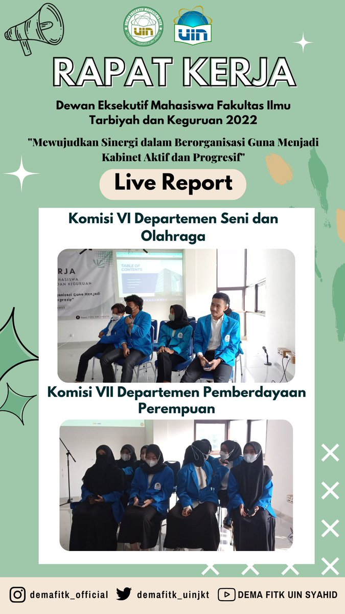 demafitk_uinjkt's tweet photo. Live Report kegiatan Rapat Kerja Dewan Eksekutif Mahasiswa Fakultas Ilmu Tarbiyah dan Keguruan Tahun 2022 dengan mengusung tema "Mewujudkan Sinergi dalam Berorganisasi Guna Menjadi Kabinet Aktif dan Progresif." #DEMAFITK #UINJakarta #KabinetProgresif https://t.co/J5LJv9XE6z