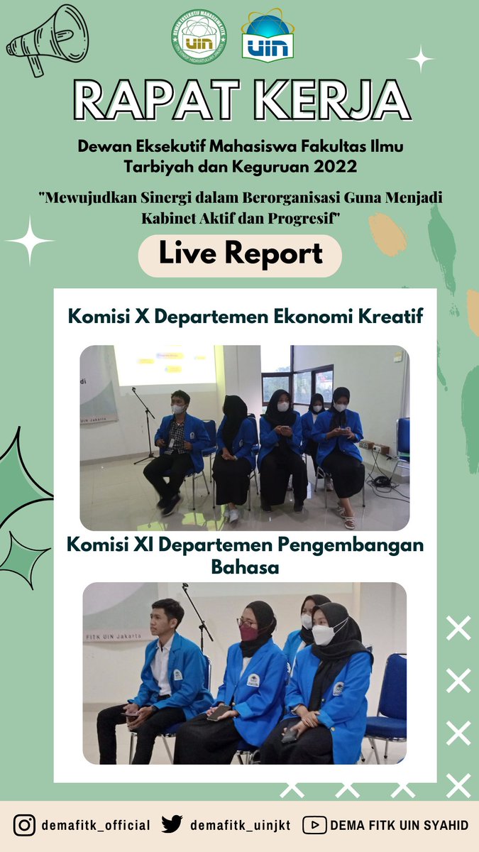 demafitk_uinjkt's tweet photo. Live Report kegiatan Rapat Kerja Dewan Eksekutif Mahasiswa Fakultas Ilmu Tarbiyah dan Keguruan Tahun 2022 dengan mengusung tema "Mewujudkan Sinergi dalam Berorganisasi Guna Menjadi Kabinet Aktif dan Progresif." #DEMAFITK #UINJakarta #KabinetProgresif https://t.co/J5LJv9XE6z