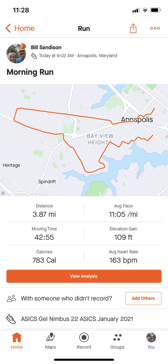 sandison_bill's tweet photo. Running partner was feeling it this morning, dragging me a little faster than usual. #runnersover50 #run #running #runannapolis https://t.co/3uVMiXfiAp