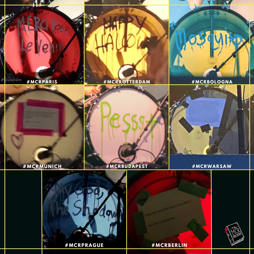 MCR Tour Updates on Twitter "ALL OF THE DRUMHEADS FOR THE EU LEG 🥁