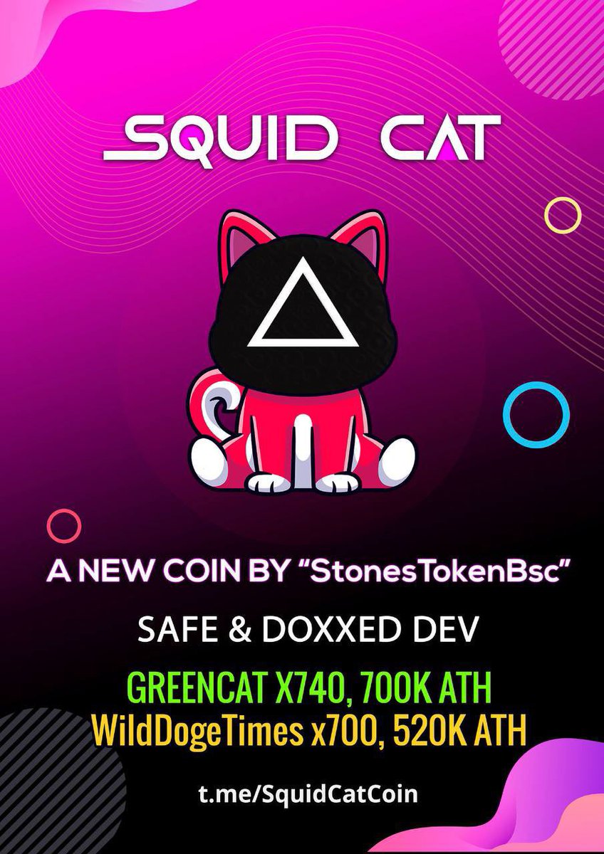 Check this. #GreenCat dev (1m mc) has launched this #100x #BSC gem

#SquidCat

Buy: pancakeswap.finance/swap?outputCur…

This #meme looks ready for a massive run. APE now and thank me later

poocoin.app/tokens/0x14f26…

Tg: t.me/SquidCatCoinPo…