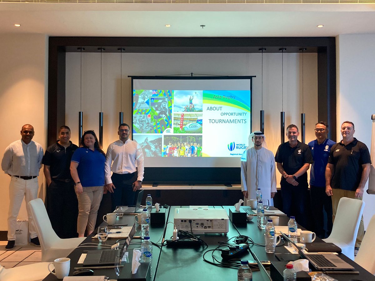 asiarugby's tweet photo. World Rugby joins Asia Rugby in Dubai  to shape the future of the regional competitions 🏆 and strategize the outlook for Asia competitions

 for the new 🏆Rugby World Cup cycle 📆 2024-2027 including  🚺 women's rugby 🏃‍♀️🏃 age groups &amp; Sevens https://t.co/E0o8ajL54Q