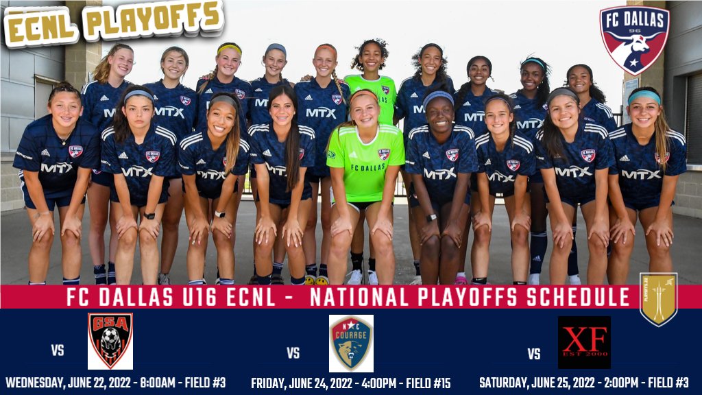 FCDallas06gECNL's tweet photo. 🚨NATIONAL PLAYOFFS SCHEDULE🚨 We are excited to✈️ to Seattle for @ECNLgirls National Playoffs‼️Come ✔️ out your team as we compete against top competition 👊 #DTID #CEFHCL #WA 
COACHES:@mattgrubb16 @CoachDanBass 

@FCDwomen @EcnlTexas @TopDrawerSoccer @PrepSoccer @TheSoccerWire https://t.co/0vJlJpvCiM