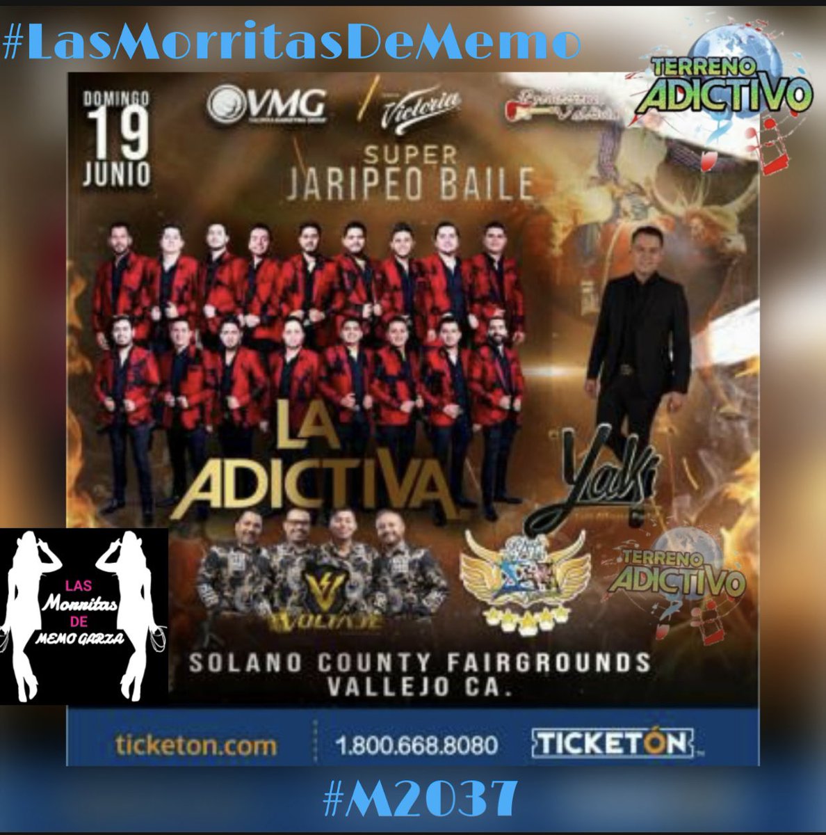 LadyLaura3103's tweet photo. 🎮👨🏻 Domingo 1️⃣9️⃣ de Junio 🏀🥊 #LaAdictiva se presenta en #VALLEJO_CA 🎳🚘

¡NO TE LO PUEDES PERDER! 

#NosotrasNosQuedamosContigo 💓
#PorAndarConUnCabrón 🤠
#SeDiceFácilTour
#MMH
#M2037
#TerrenoAdictivo
@memogarzaa
@ELVIAGARCIA121 https://t.co/PkzE9ZEjmc