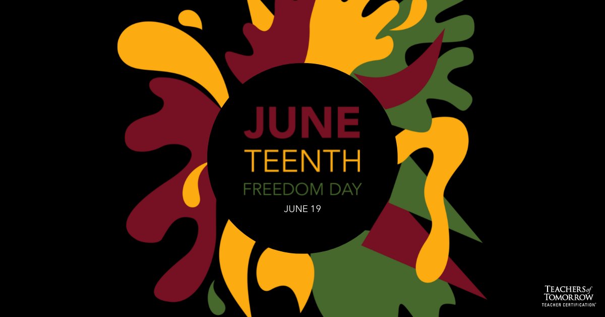 Teachers of Tomorrow is proud to celebrate Juneteenth! 🎉 Today is a reflection of freedom, a day to celebrate and educate ✨ Click the link to learn more about why we celebrate Freedom Day: bit.ly/3y2uPv6
.
#Juneteenth #TeacherTips #TeachersofTomorrow #ChooseTeaching
