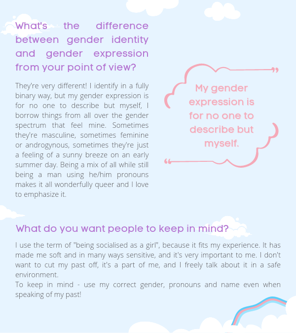 transrepzine's tweet photo. "My gender expression is for no one to describe but myself"
On this episode of our #PrideInterview series, Matt, a transgender man and an artist for the zine, speaks to us on what Pride means to him. https://t.co/Wm2P9qxHG2