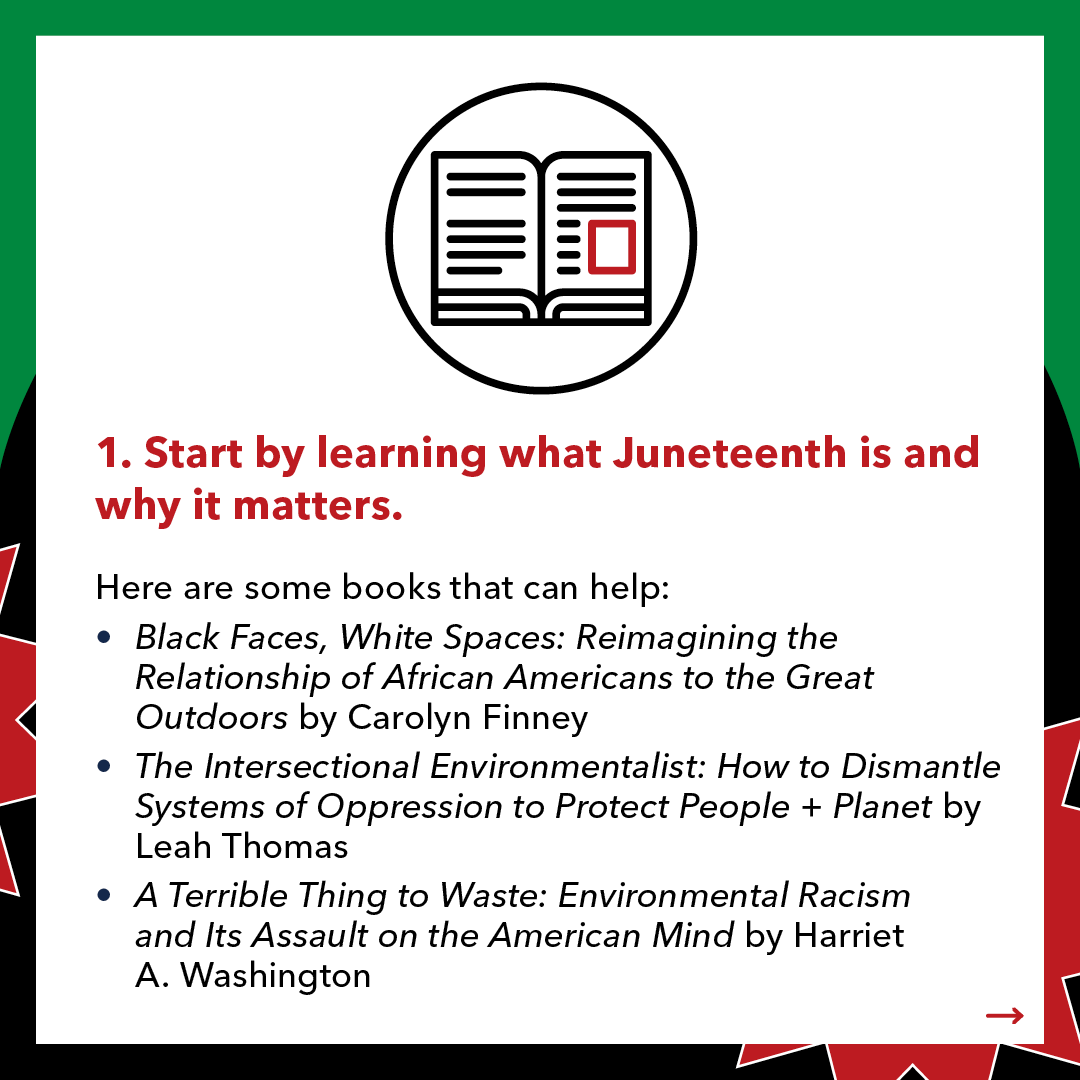 NRDC's tweet photo. This #Juneteenth, we're reflecting on America’s history of slavery to help open up the conversation around race and inspire ways to keep moving toward a more equitable future. Here are three ways you can honor this day. 👇 https://t.co/BksC28UaR2