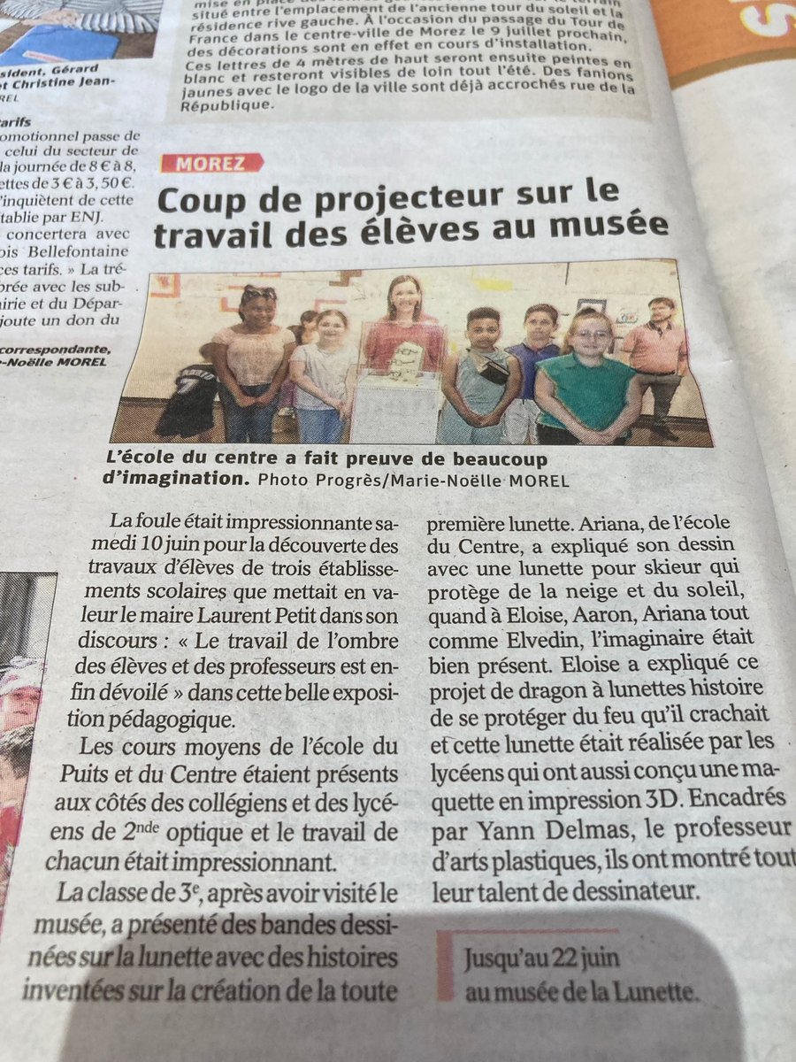 #designteslunettes article de presse dans le Progrès pour mettre en lumière le travail des <a href="/hautsdebienne/">CMHautsdebienne</a> et des lycéens de <a href="/lvbmorez39/">Proviseur Lycée Victor Bérard</a>.
Cc @Canope_39