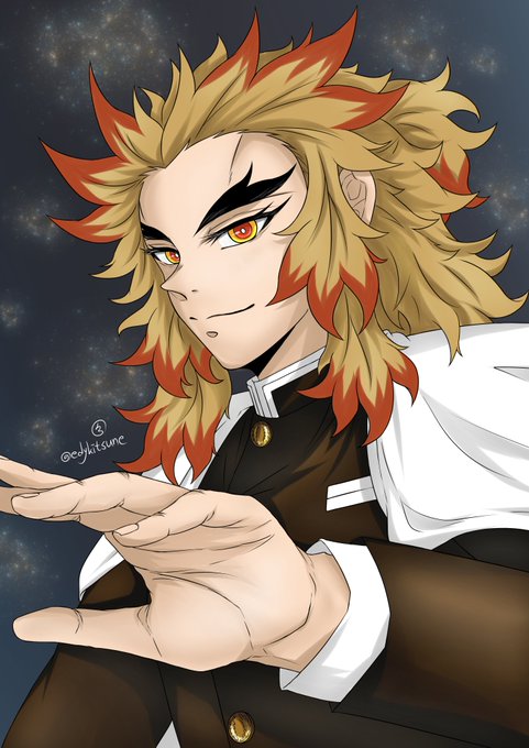 エディさんがTwitterに投稿した煉獄杏寿郎(鬼滅の刃)のイラスト。