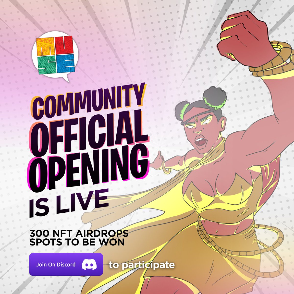 _musehq_'s tweet photo. Today we launch our #community officially. 

To celebrate, we are giving out 300 #Airdrop #waitlist spots for our upcoming Muse Originals Legacy #NFT #collection. 

Head over to our Discord for details.
https://t.co/dpmm4hmYYs https://t.co/xiJZ4BPOeK