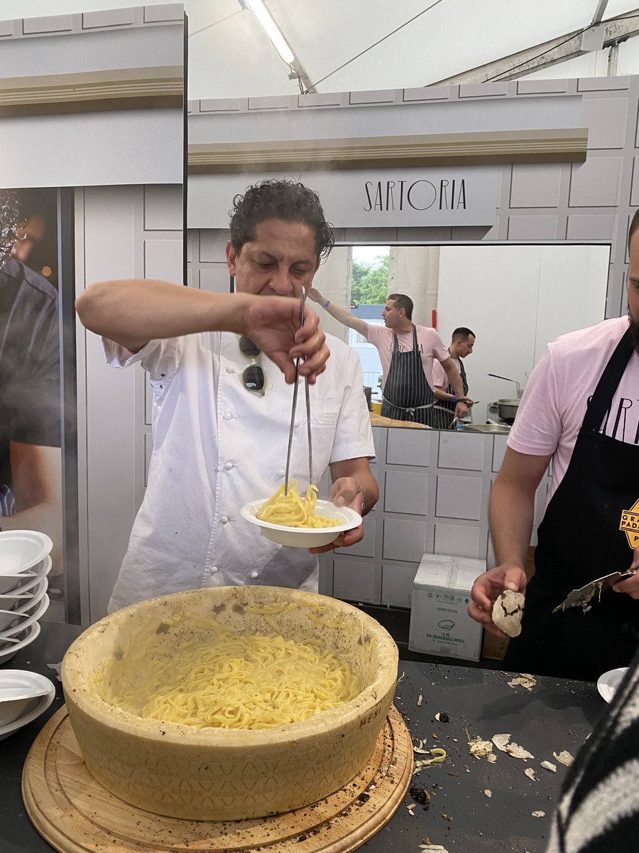 atimberg's tweet photo. Definitely the best dish we tried at ⁦@TasteofLondon⁩ was the fettuccine with Grana Padano &amp; black truffle made by Chef Patron Francesco Mazzei ⁦@SartoriaRest⁩ https://t.co/e6ZmMcB7Q7