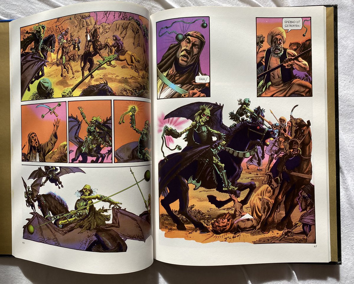 ZvenThe's tweet photo. Harryhausen's famous battle with the skeletons was a clear inspiration for another masterpiece in a different medium. Richard Corben's New Tales of the Arabian Nights (Story: Jan Strnad). 1/2 #RichardCorben #Comics https://t.co/JAj3gRD2dk