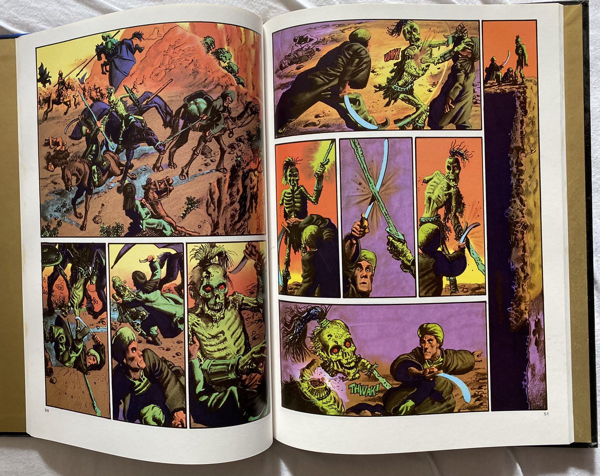 ZvenThe's tweet photo. Harryhausen's famous battle with the skeletons was a clear inspiration for another masterpiece in a different medium. Richard Corben's New Tales of the Arabian Nights (Story: Jan Strnad). 1/2 #RichardCorben #Comics https://t.co/JAj3gRD2dk