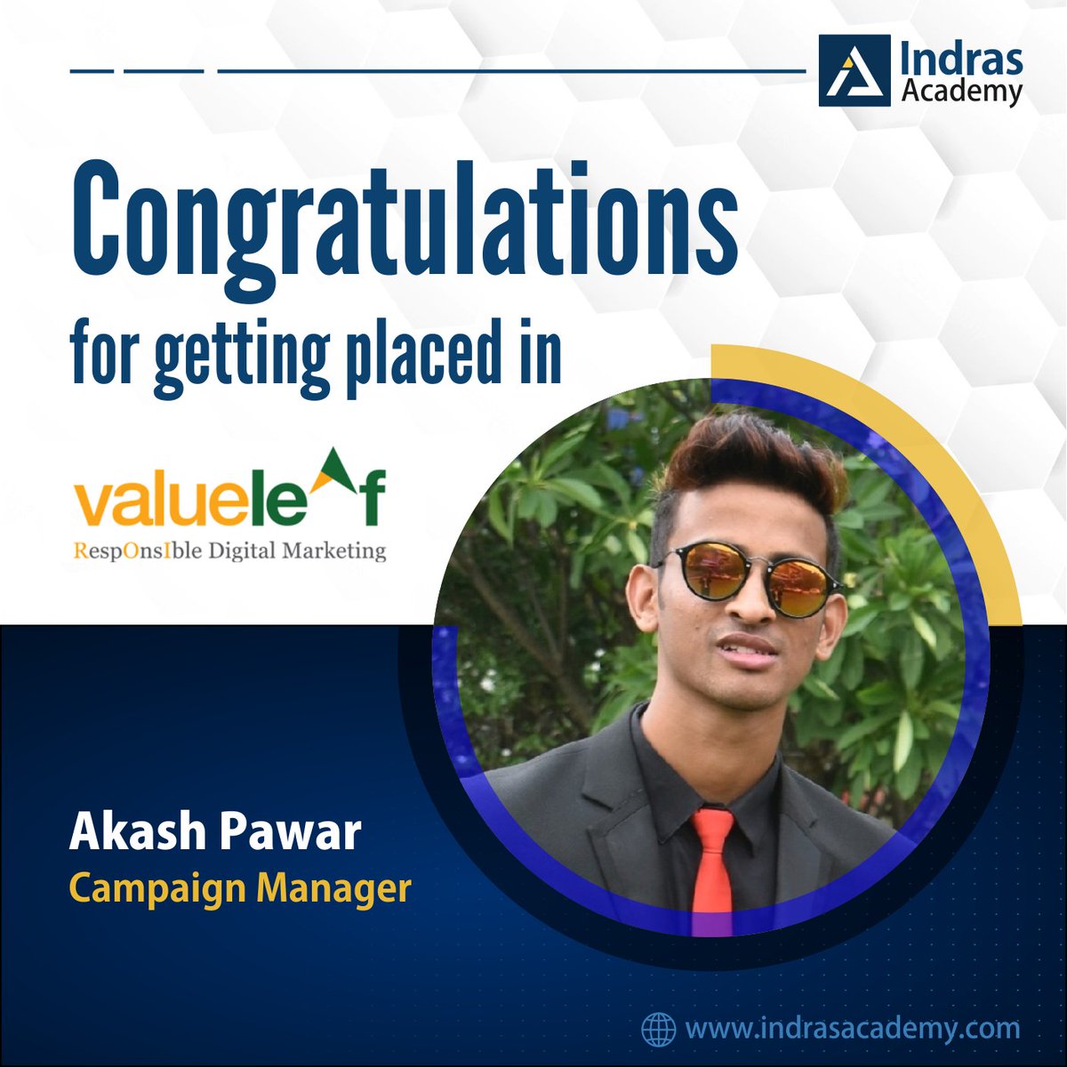 indranandyala's tweet photo. Congratulations Akash Pawarfor being placed as Campaign Manager at Valueleaf. All the best in your endeavours.

#digitalmarketingplacenents #digitalmarketingtraining #indrasacademy #digitalmarketingcourses #placements #seotraining #ppctraining https://t.co/UshkwzaMUS