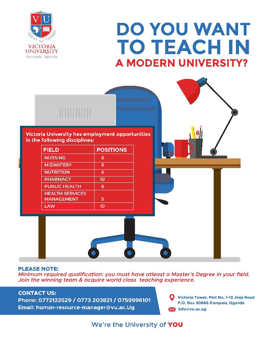 ReachDrMuganga's tweet photo. Kindly share with those who may need to work with a Modern University in Uganda. @VUKampala 🙏 @fsnakazibwe  @CanaryMugume @nickopiyo @mkainerugaba @AndrewMwenda @JanetMuseveni @newvisionwire @DailyMonitor @nbstv @cbusinge https://t.co/9KM4URz6ci