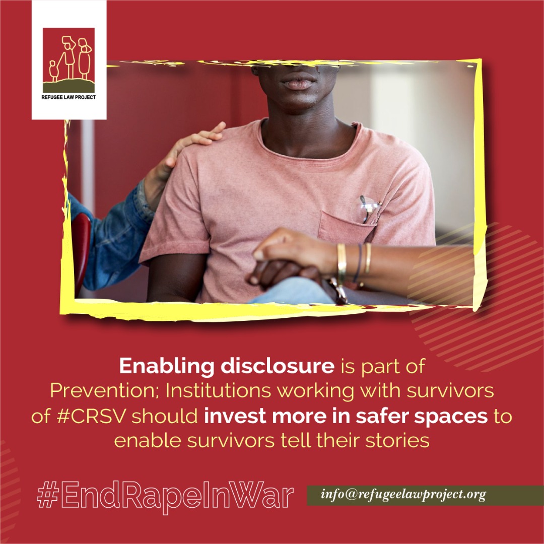 There is need to invest more in safe spaces for survivors of #CRSV to enable disclosure. Disclosure enables healing <a href="/endrapeinwar/">UN Against Sexual Violence in Conflict</a> <a href="/MukwegeFound/">Mukwege Foundation</a> <a href="/MOHRAUG/">Men of Hope Refugee Association Uganda</a> <a href="/SAmalesurvivors/">MALE SURVIVORS</a> @MSurvivorsTrust <a href="/WWokorach/">Wokorach Mogi</a> <a href="/Britonjustine/">Briton Justine</a> 
#EndRapeInWar