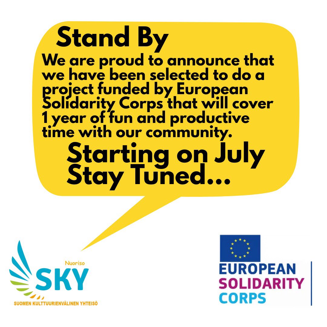 SNuoriso's tweet photo. We are launching a new project funded by European Solidarity Corps, keep following and stay safe. 🎉🎉🎊🎊🎤🎙.  #youth #suomi #project #finland https://t.co/QE7RuW0ZZV