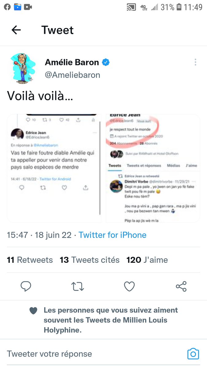 JohnFans6's tweet image. Amélie Baron 
Sanble nan yon zen wi la 
Bare manto...