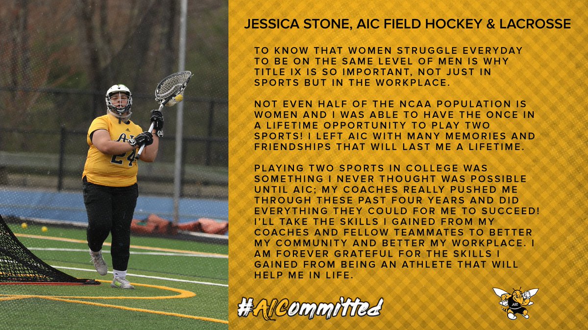 We know what it has meant to women's sports, but as <a href="/fieldhockeyaic/">Aic Field Hockey</a> and <a href="/AICwLAX/">AIC Women's Lacrosse</a> goalkeeper Jessica Stone notes, Title IX is about opportunity everywhere -- on the field, in the classroom, in the workplace, and so much more.

#TitleIXat50 #AICommitted