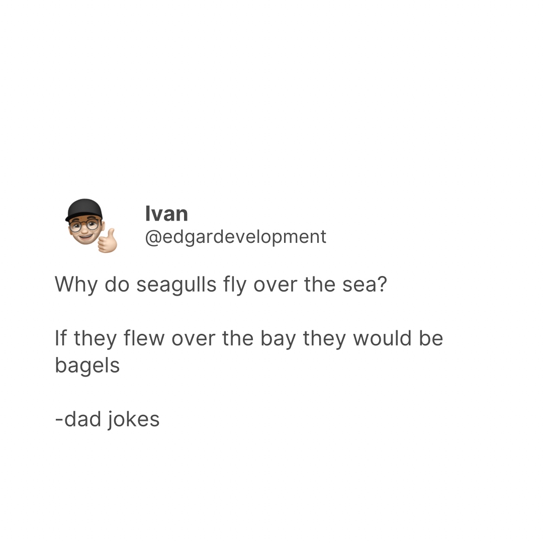 EdgarDevelopmnt's tweet photo. Some of our favourite Dad Jokes at EDGAR…
In honour of all our dads out there keeping it real..thanks for the laughs!
Happy Father's Day ❤️
•
#edgardevelopment #happyfathersday #dadjokes #dailyhivevan #vancouverisawesome #yeg #edmontonliving #madeinyeg #yegblogger #yeglife https://t.co/MujnM5sFnN