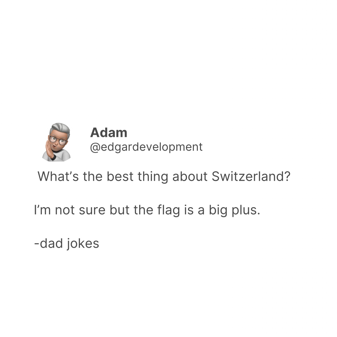 EdgarDevelopmnt's tweet photo. Some of our favourite Dad Jokes at EDGAR…
In honour of all our dads out there keeping it real..thanks for the laughs!
Happy Father's Day ❤️
•
#edgardevelopment #happyfathersday #dadjokes #dailyhivevan #vancouverisawesome #yeg #edmontonliving #madeinyeg #yegblogger #yeglife https://t.co/MujnM5sFnN