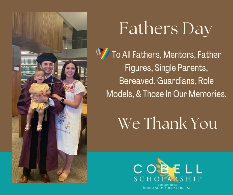 CobellScholars's tweet photo. "In the Pawnee Tribe it is a great thing to be a warrior and a greater thing to be a father - the head of the family."
Dallon EchoHawk is a Cobell Scholar, proud dad, and a recent Law Graduate at Arizona State.
#FathersDay #Collegedad #CobellScholars #NativeStudents https://t.co/rwwINsFhAw