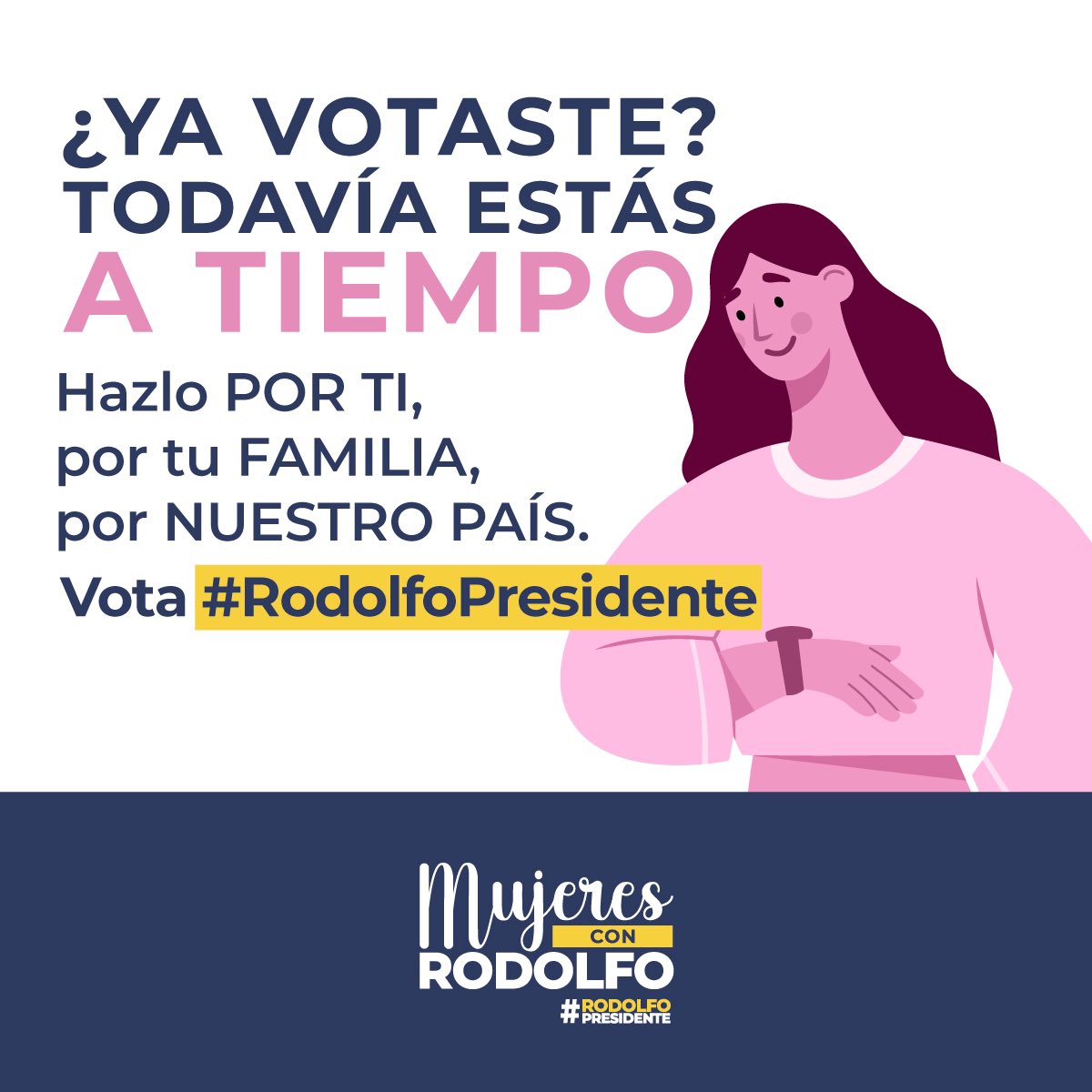 Las urnas se cierran a las 4 de la tarde, todavía estás a tiempo de votar.
No permitas que nadie decida por ti.
Hoy le decimos SÍ a la igualdad, Sí a verdad y SÍ a un país más justo.
Las colombianas hoy votamos por #RodolfoPresidente
Comparte con otras mujeres.
#MujeresConRodolfo