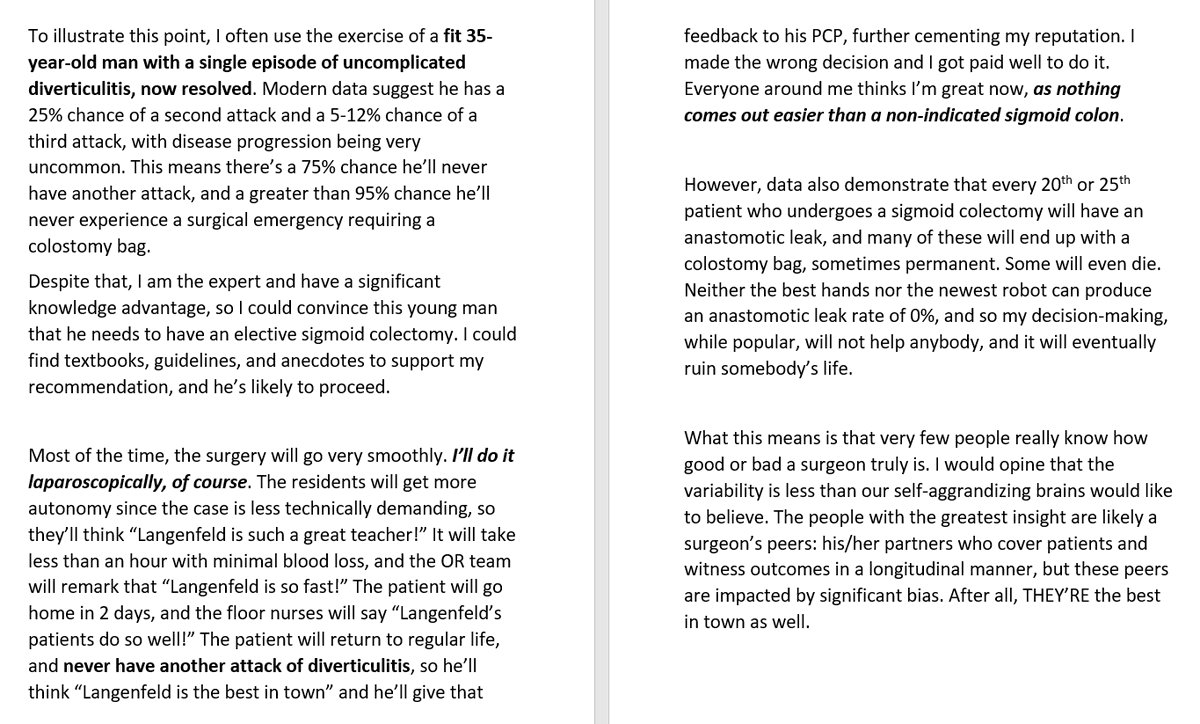 SeanLangenfeld's tweet photo. Who's the best surgeon in town?

The best hands? The best judgment?

These are my thoughts. It's a 5-minute time commitment, and I hope you find it helpful/interesting.

I'm eager to hear your perspectives as well, as it's difficult to see how others judge your abilities. https://t.co/UZBpYD86eu