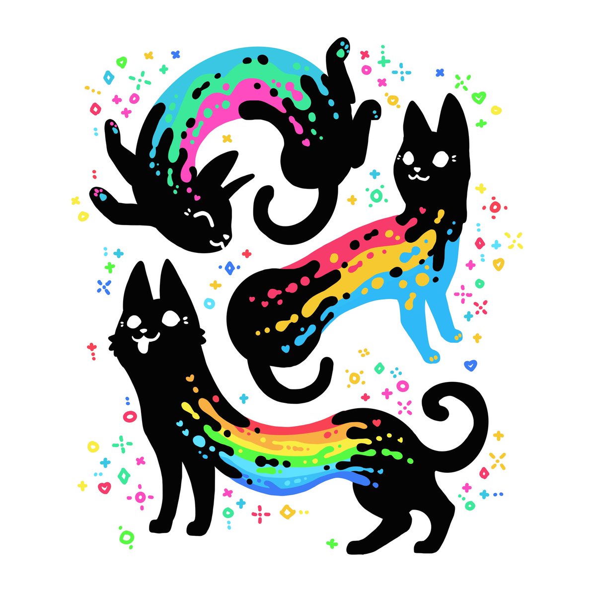 no humans black cat rainbow cat animal focus white background smile  illustration images