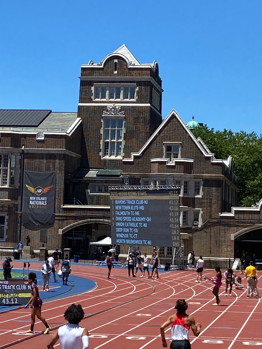 RvilleXCTF's tweet photo. Justin Gazzillo, Maxim Rychkov, Mateo Mosquera, &amp; Jack Hackett break their own school record, run 43.12, and WIN the NBNO Rising Stars Boys 4x100m Relay!!! @RobbinsvilleAD @RvilleProud @RvilleNews @njmilesplit @lambo2126 https://t.co/gdkJFIaTVK