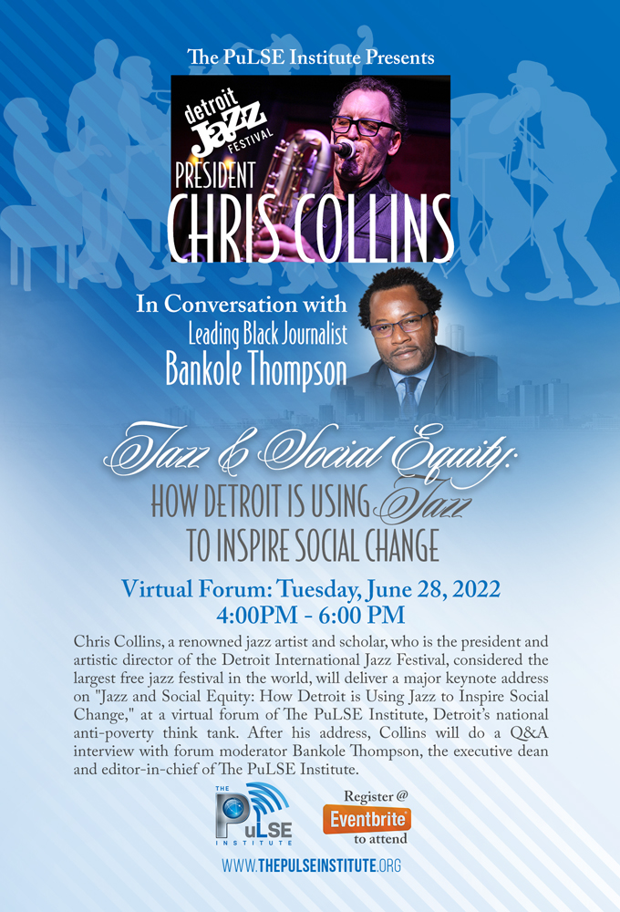 DetroitJazzFestival (@detroitjazzfest) on Twitter photo Detroit Jazz Fest Foundation president and artistic director Chris Collins will deliver the keynote address at a virtual forum of <a href="/InstitutePu/">The PuLSE Institute</a> on Tuesday.
Join the conversation about #jazz and #socialequity. Register here:
bit.ly/39FEI8D
#detroitjazzfest Detroit Jazz Fest Foundation president and artistic director Chris Collins will deliver the keynote address at a virtual forum of <a href="/InstitutePu/">The PuLSE Institute</a> on Tuesday.
Join the conversation about #jazz and #socialequity. Register here:
bit.ly/39FEI8D
#detroitjazzfest
