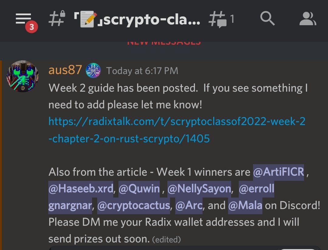 I won a Prize for learning web3 with #ScryptoClassof2022 week 1 🎉😍 Amazing #web3 community to learn #rust and #scrypto and win Tokens ofc! Excited for the week 2 challenge 🔥 #Radix #XRD