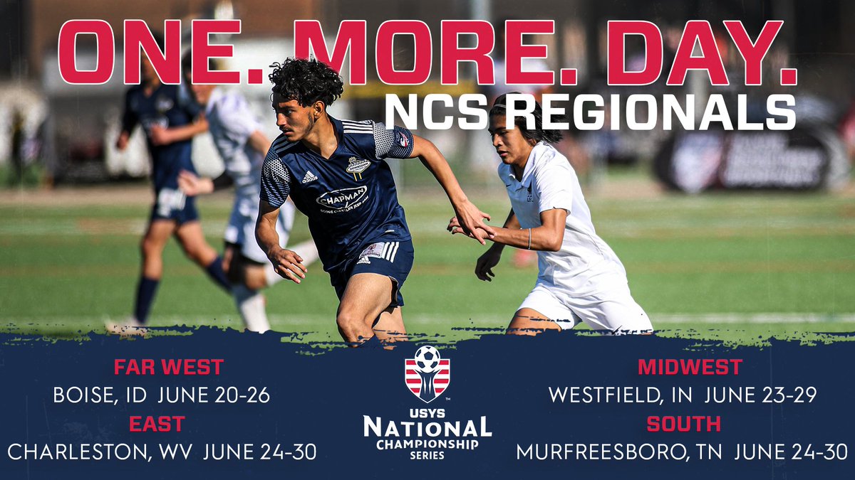 ONE. MORE. DAY. #RoadtoFL🏆

⚽ Far West » June 20-26
⚽ Midwest » June 23-29
⚽ East &amp; South » June 24-30
Regional information » bit.ly/38Lau3k
Event coverage » <a href="/usyscups/">US Youth Soccer Cups</a> 
#WeAreYouthSoccer