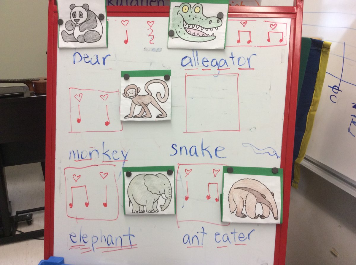 The kindergarteners figured out the note values that matched the syllables of the animals' name. #dhscbe