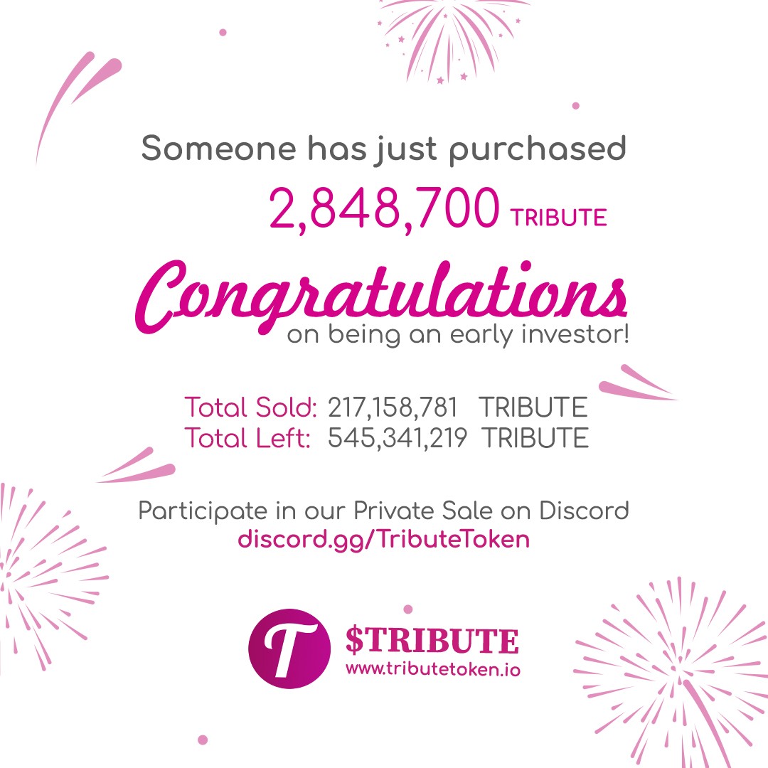 A Findomme or a finsub has just purchased 2,848,700 TRIBUTE. Congratulations on being an early investor! 

Total Sold: 217,158,781 TRIBUTE
Total Left: 545,341,219 TRIBUTE

#TributeToken Findom Femdom