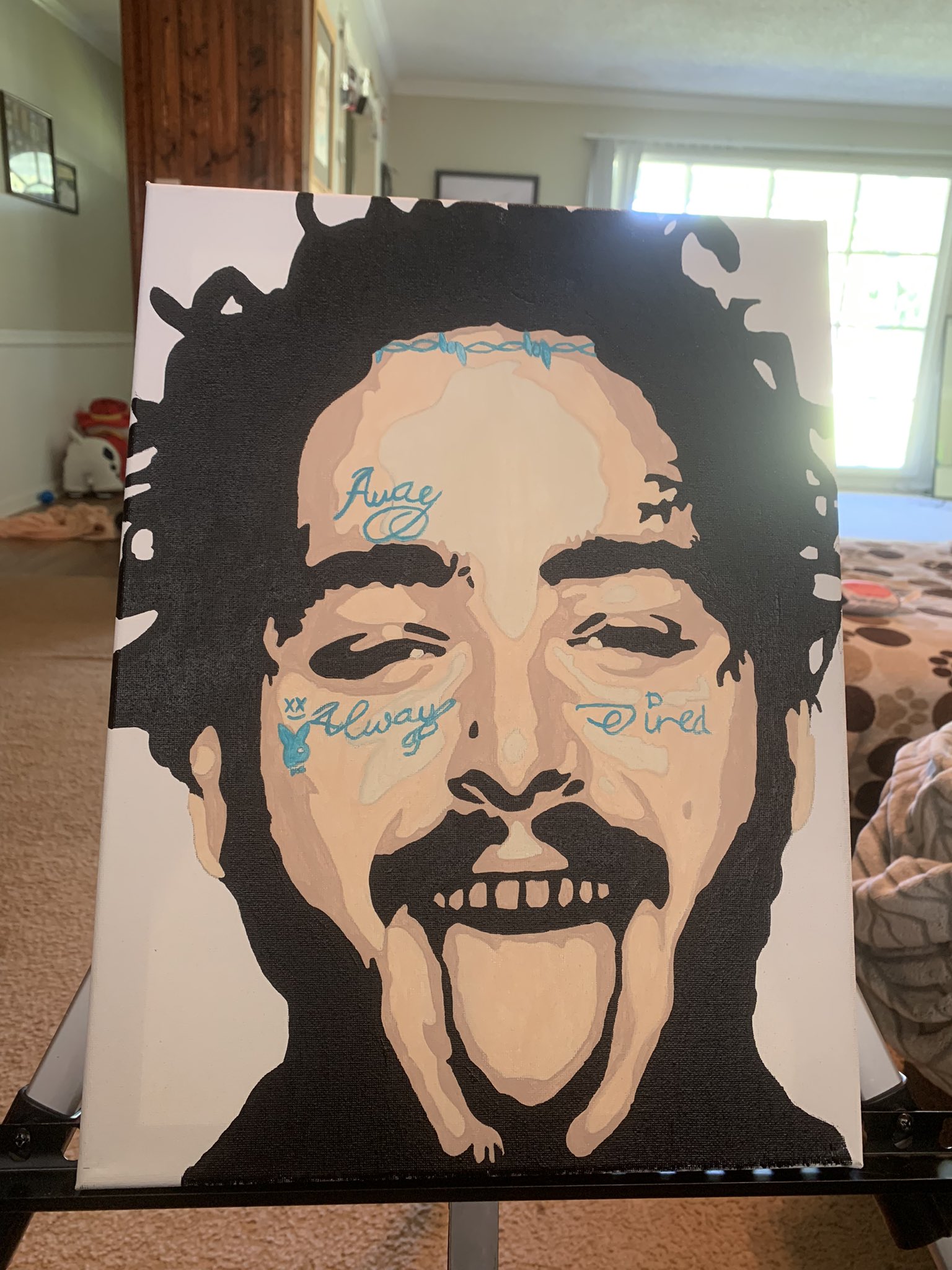 2 pic. Posty !!! I loved doing this one 😍 #fathersdaysurprise #artist #acrylicpainting #selling #support #Postmalone #smallbusiness https://t.co/eMK9vwYJAK
