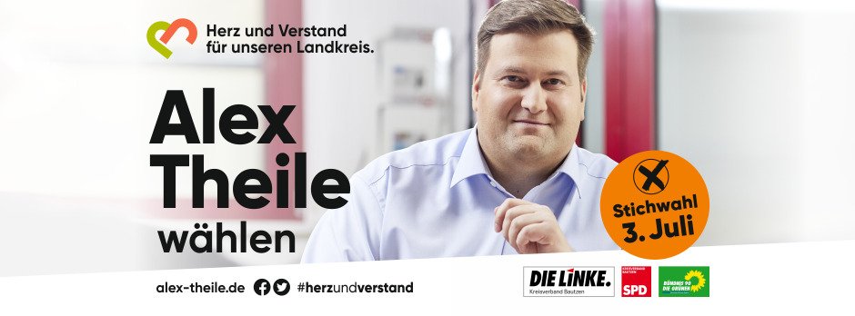 Heute waren zum Landratswahlkampf in der Region Bautzen das Team Lukas & Sahra, das Team Berit & Jens und das Team Ronny, Marvin & Matthias unterwegs. 🙂
Es wurde vergessen ein gemeinsames 📷 zu machen 🤔
 Deshalb hier das Werbebanner von #AlexTheile
 #HerzUndVerstand #Lrwbz22