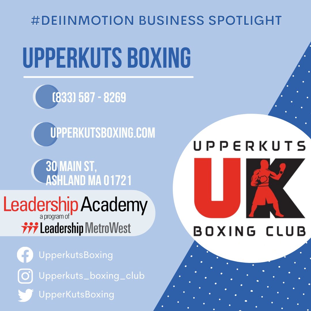 #DEIinMotion Spotlight: 
@UpperkutsBoxing
 is an all fitness level boxing &amp; personal training facility located in Ashland, MA. They offer result driven workouts &amp; specialize in the art of boxing. 
Stop by for a complimentary first session upperkutsboxing.com